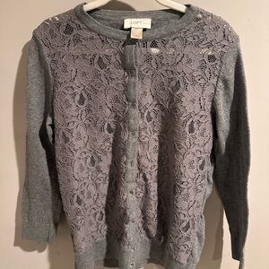 LOFT Women's Gray and Purple Lace Cardigan